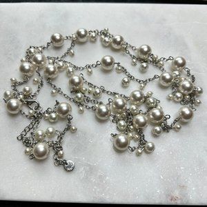 Long Faux Pearl Necklace Silver